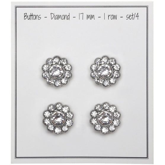 Bling Buttons - Large Stones - Silver - 4 pcs. - Go Handmade
2