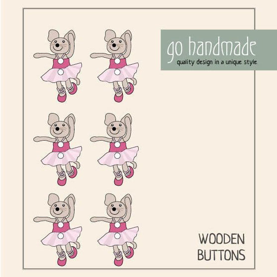 Wooden Button - Emily the Mouse - 6 pcs. - Go Handmade
2