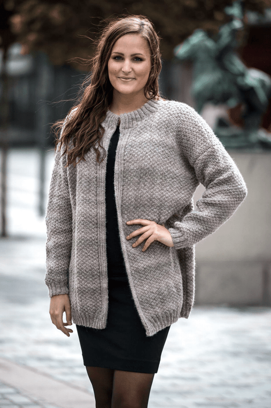 1502 - Jakke i Dobbelt Perlestrik