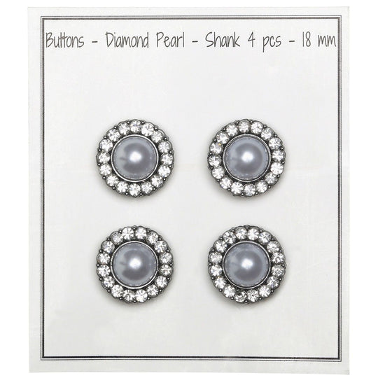 Pearl Buttons w. Stones - Black - Multiple Sizes - Go Handmade