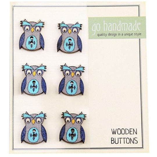 Wooden Buttons - The Owl Janus - 6 pcs, 20 mm - Go Handmade