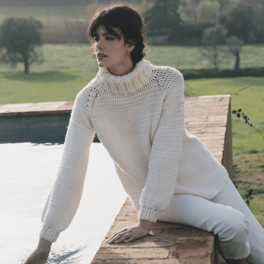 6183-40 Pull col roulé à manches raglan en crochet