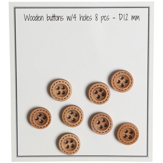 

Boutons en bois - Round Groove - Motif couture - 8 pièces - Go Handmade
3