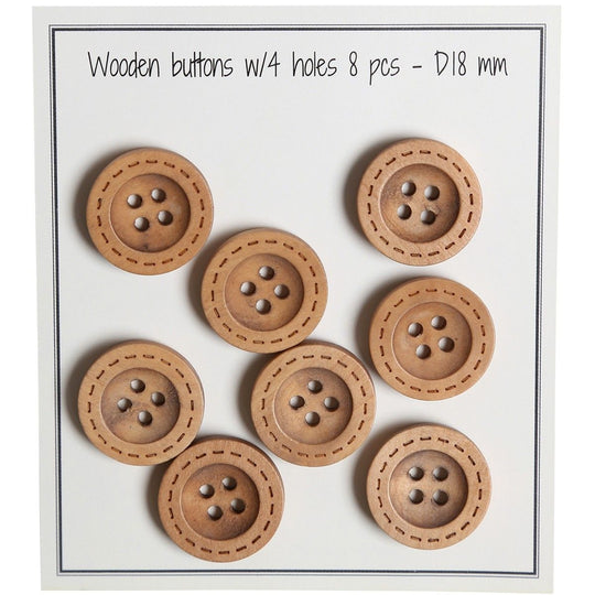 Boutons en bois - Round Groove - Motif couture - 8 pièces - Go Handmade