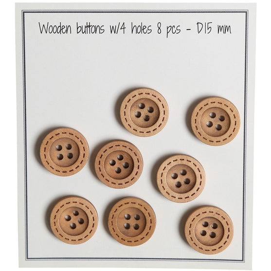 

Boutons en bois - Round Groove - Motif couture - 8 pièces - Go Handmade
4