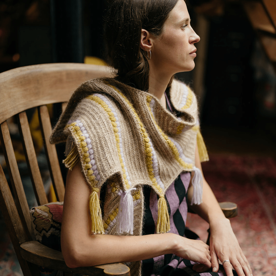 

Calendula Shawl - Wrap with Bobbles and Fringe
4