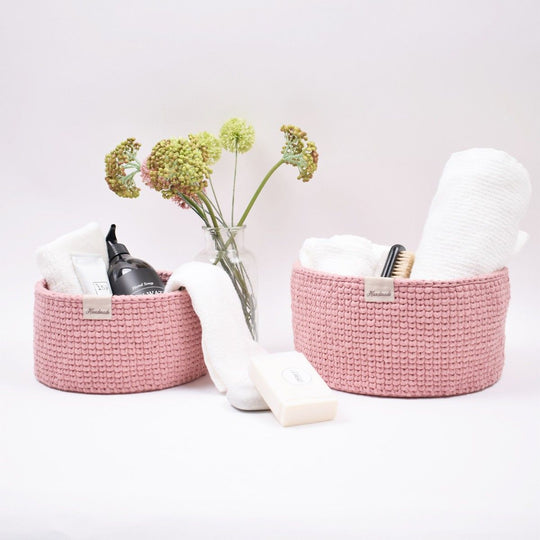 Ribbon Baskets with round leather base – Knit Stitch